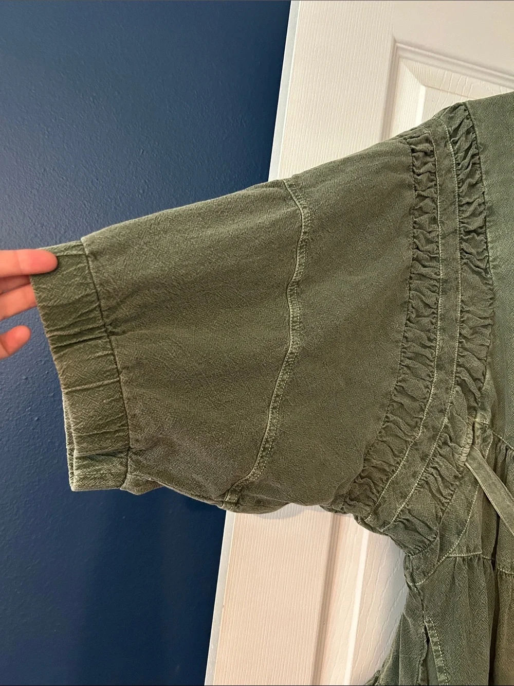 Free People Olive Green Textured Zip-Front  Dress